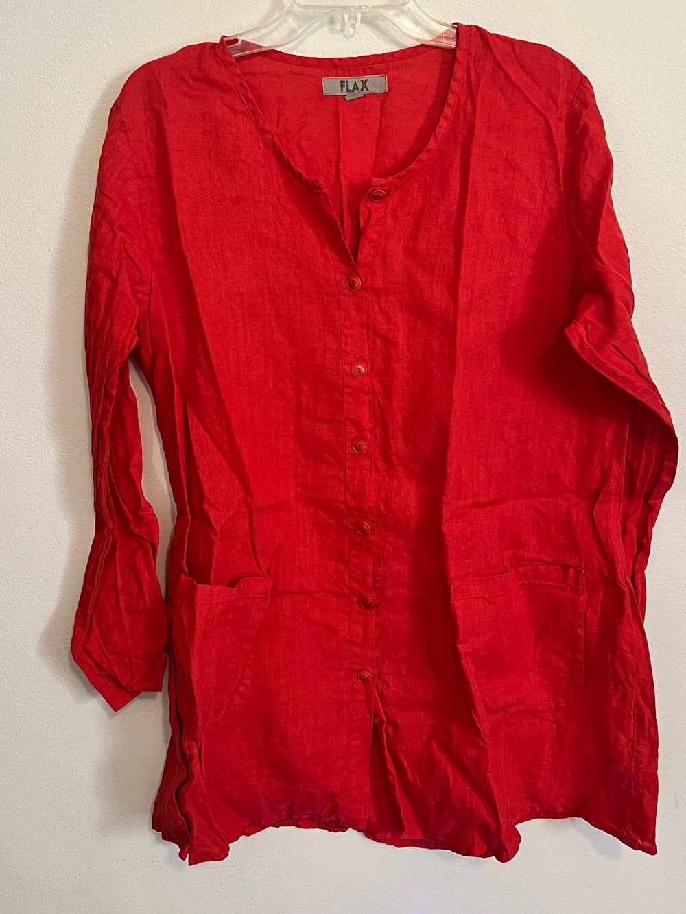 Flax linen long sleeve red button up tunic size small